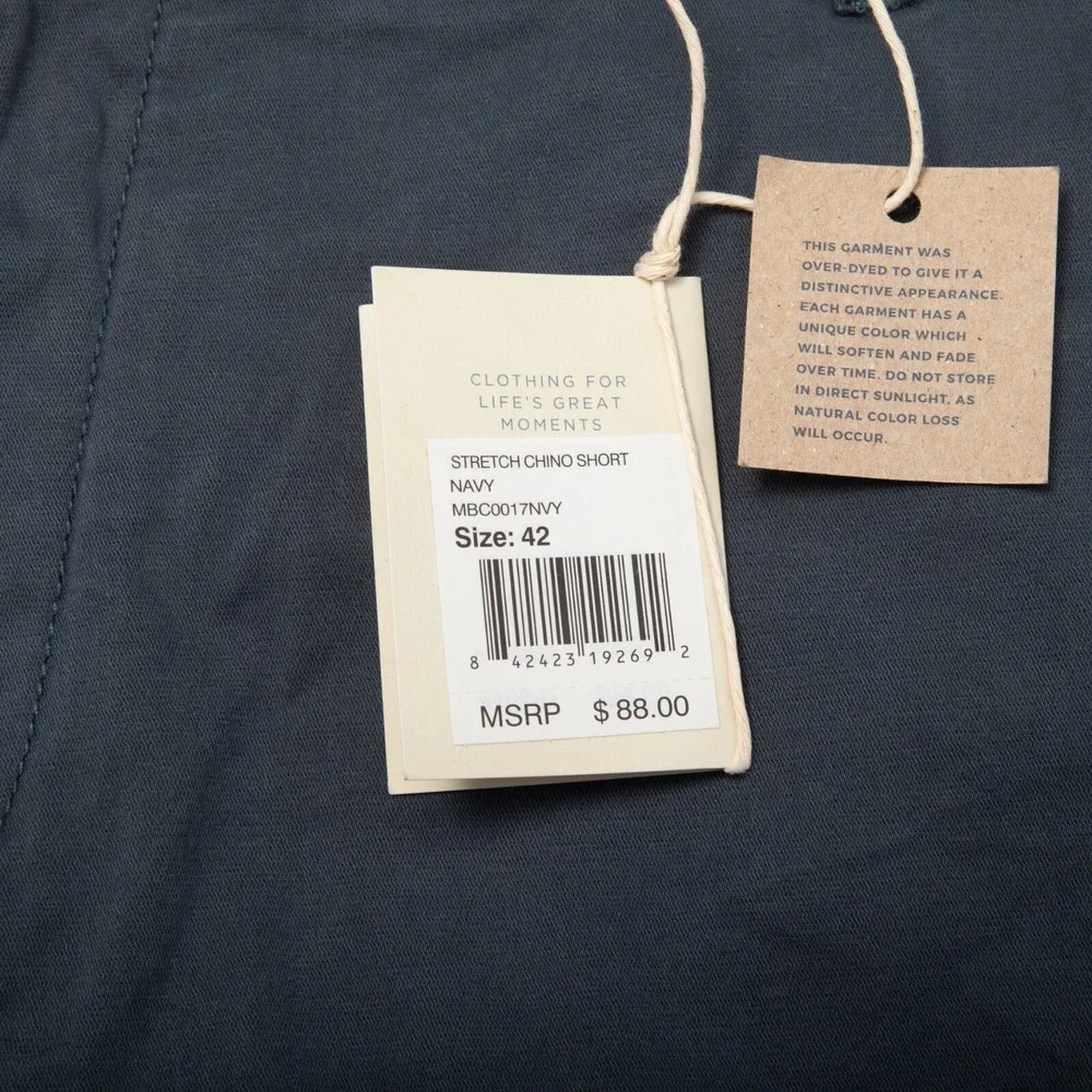 Faherty Stretch Chino Short Mens 42 Navy Blue Garment Dyed MBC0017NVY NEW